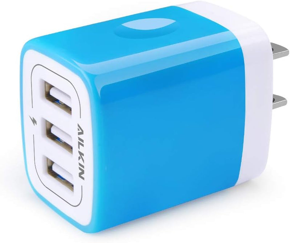 USB Charger Multi Port, USB Charger Charging Block USB Wall Plug Travel Charger Fast Phone Cube Brick USB Box for Iphone 15 14 13 12 11 10 X, Samsung Galaxy, Google Pixel, Motorola (Blue/3Port)
